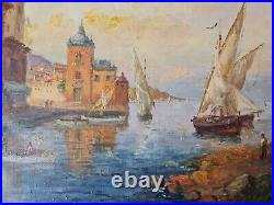 Tableau XXéme par M. Bernard Huile 46cm x 55cm. Le débarcadère