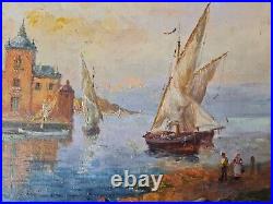 Tableau XXéme par M. Bernard Huile 46cm x 55cm. Le débarcadère