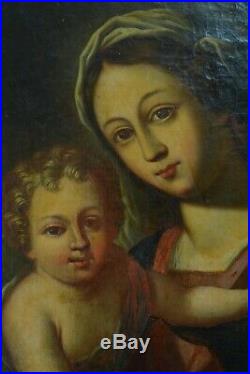 Tableau ancien 17 ème Vierge à la rose éc. Simon Vouet Vierge à l'enfant Portrait