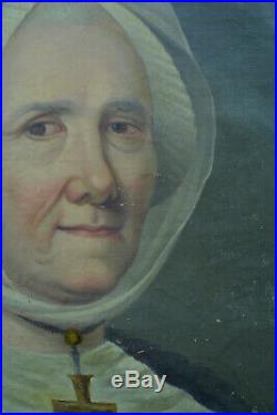 Tableau ancien 18 éme portrait femme religieuse Abesse signée Guerin 1782 hst