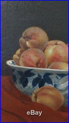 Tableau ancien 19 e nature morte fruits pichet huile sur toile XIXe