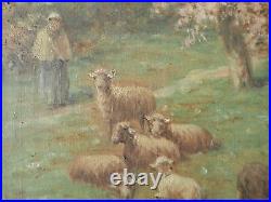 Tableau ancien A. Duboux (XXe siècle) Huile sur toile, berger et ses moutons