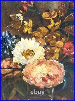 Tableau ancien Bouquet de Fleurs Pêches Peinture huile sur toile Style XlX °