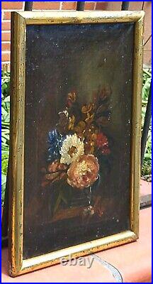 Tableau ancien Bouquet de Fleurs Pêches Peinture huile sur toile Style XlX °