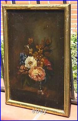 Tableau ancien Bouquet de Fleurs Pêches Peinture huile sur toile Style XlX °