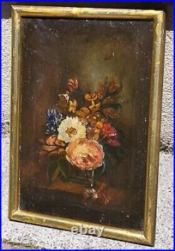 Tableau ancien Bouquet de Fleurs Pêches Peinture huile sur toile Style XlX °