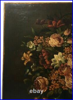 Tableau ancien, HST, Nature morte aux fleurs, papillon et escargot, XIXe