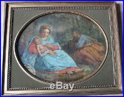 Tableau ancien HST Scène bibliqe La Vierge à l'Enfant et saint Joseph Anonyme