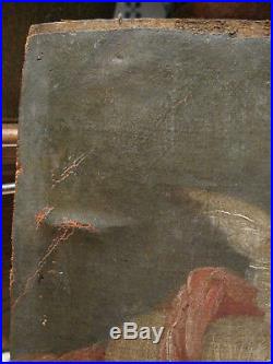 Tableau ancien Huile Toile Portrait Putti Angelot Anges Religieux XVIIIe Shabby