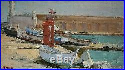 Tableau ancien Huile marine Port de Antibes Provence signé Paul Garin déb XXe