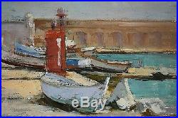 Tableau ancien Huile marine Port de Antibes Provence signé Paul Garin déb XXe