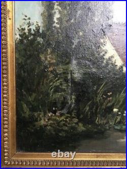 Tableau ancien, Huile sur toile, Barbizon, Encadré, XIXe