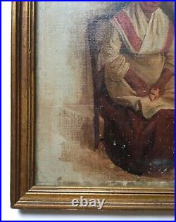 Tableau ancien, Huile sur toile, Portrait de normande, Encadré, Peinture, XIXe
