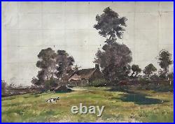 Tableau ancien, Huile sur toile, Vache dans un paysage, Peinture, Début XXe