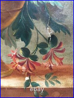 Tableau ancien, Huile sur toile à restaurer, Nature morte, Fleurs, Bouquet, XIXe