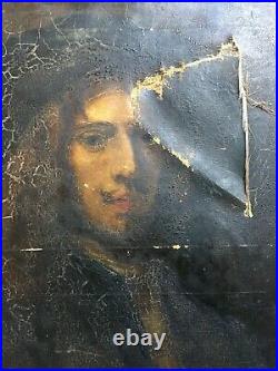Tableau ancien, Huile sur toile à restaurer, Portrait d'homme, XIXe