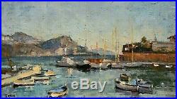 Tableau ancien Huile sur toile marine Port de Provence signé Paul Garin déb XXe