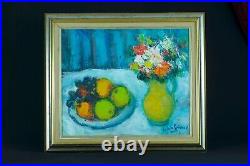 Tableau ancien Nature morte impressionniste fleurs et fruits Lydie Gérard hst Tableau ancien Nature morte impressionniste fleurs et fruits Lydie Gérard hst