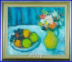 Tableau ancien Nature morte impressionniste fleurs et fruits Lydie Gérard hst Tableau ancien Nature morte impressionniste fleurs et fruits Lydie Gérard hst