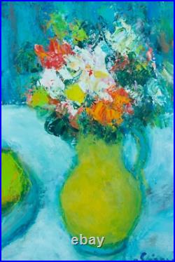 Tableau ancien Nature morte impressionniste fleurs et fruits Lydie Gérard hst Tableau ancien Nature morte impressionniste fleurs et fruits Lydie Gérard hst