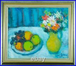 Tableau ancien Nature morte impressionniste fleurs et fruits Lydie Gérard hst Tableau ancien Nature morte impressionniste fleurs et fruits Lydie Gérard hst