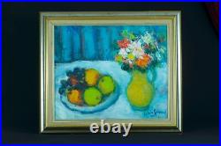 Tableau ancien Nature morte impressionniste fleurs et fruits Lydie Gérard hst Tableau ancien Nature morte impressionniste fleurs et fruits Lydie Gérard hst
