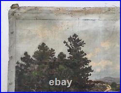 Tableau ancien, Paysage côtier, Huile sur toile sans châssis, Peinture début XXe