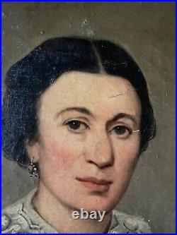 Tableau ancien Portrait de femme Huile sur toile XIXe bourgeoise hst academique