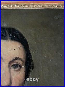 Tableau ancien Portrait de femme Huile sur toile XIXe bourgeoise hst academique