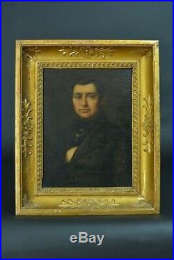 Tableau ancien Portrait de jeune homme Costume redingote Napoleon Italie HST 19e