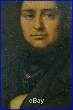Tableau ancien Portrait de jeune homme Costume redingote Napoleon Italie HST 19e