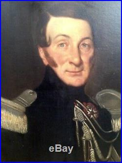 Tableau ancien XIXe Grand Portrait d'un Militaire Légion D'Honneur Huile 19eme