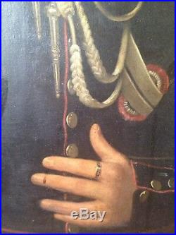 Tableau ancien XIXe Grand Portrait d'un Militaire Légion D'Honneur Huile 19eme