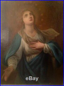 Tableau ancien XVIIIe Portrait de la Vierge Huile sur Toile 18eme