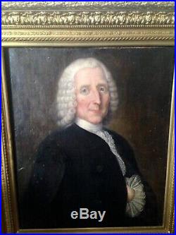 Tableau ancien XVIIIe Portrait homme à la perruque Huile sur toile fin 18eme