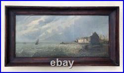 Tableau ancien encadré, Marine, Importante huile sur toile, Peinture fin XIXe