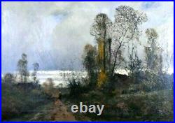 Tableau ancien huile paysage animé Barbizon signé Charles CLAIR (1860-1930)