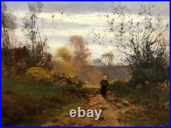 Tableau ancien huile paysage animé Barbizon signé Charles CLAIR (1860-1930)