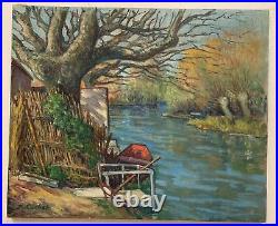 Tableau ancien huile paysage fauvisme signé Paul Cuchet Pierre Ambrogiani Peano