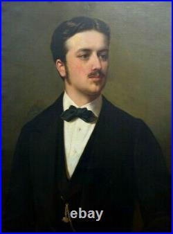 Tableau ancien huile portrait d'homme de qualité signé Albert Gräfle (1809-1889)