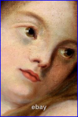 Tableau ancien huile sur toile portrait de fille dénudée Greuze fin XVIIIème