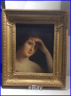 Tableau ancien huile sur toile portrait jeune fille fin XIXème 19ème