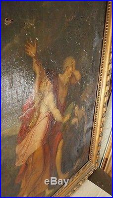 Tableau ancien, huile sur toile, scène biblique