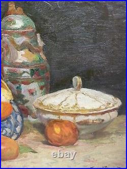 Tableau ancien huile sur toile signé Nature Morte Aux Orange