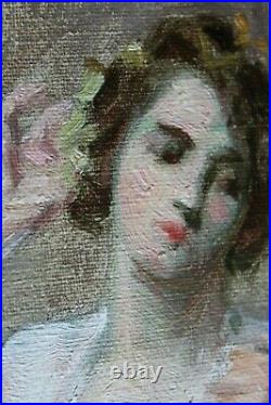 Tableau ancien impressionniste HST Jeune femme au miroir Herman RICHIR 1866-1942