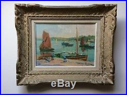 Tableau ancien par Henry BURON scène de port Huile sur toile 25 cm x 33 cm SBD