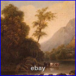 Tableau ancien paysage huile sur toile tableau bucolique art 19ème siècle