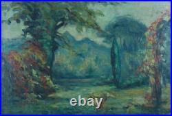 Tableau ancien paysage impressionniste Parc Marthe Lucas les Andelys sv Lebasque