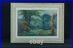 Tableau ancien paysage impressionniste Parc Marthe Lucas les Andelys sv Lebasque