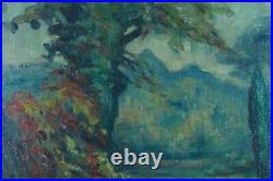 Tableau ancien paysage impressionniste Parc Marthe Lucas les Andelys sv Lebasque